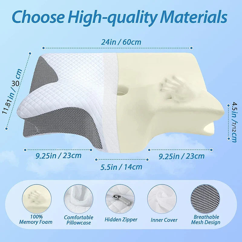 Memory Foam Cervical Pillow: 2-in-1 Ergonomic Contour Support for Neck Pain Relief