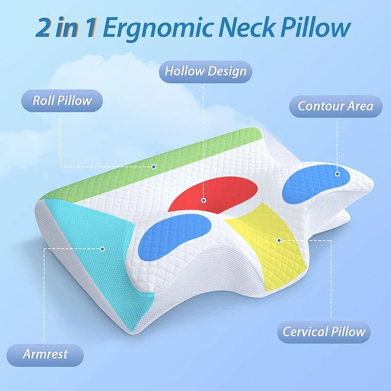 Memory Foam Cervical Pillow: 2-in-1 Ergonomic Contour Support for Neck Pain Relief